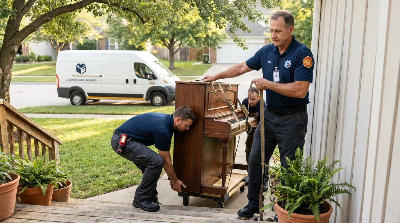 Licensed piano movers securing grand piano in Winter Park, FL
